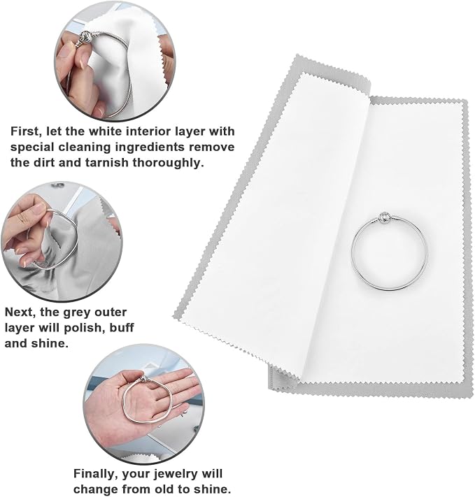 SEVENWELL Silver Polishing Cloth, 4PCS Large Jewelry Cleaning Cloths | Dual-Layer Cleaning, 10" × 12" Large Size, Reusable, Helps Remove Tarnish, Restores Shine, Jewelry Care