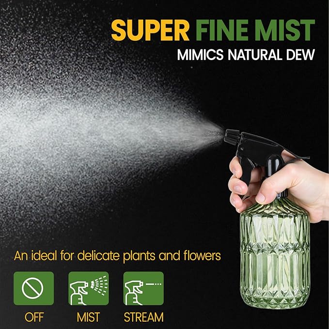 Glass Plant Mister Bottle - 13.5 oz Refillable Leak Proof Water Spray Bottle for Indoor Plants, Spring Gardening,Cleaning, Hair, Pets Care with Adjustable Mist Nozzle (Green)