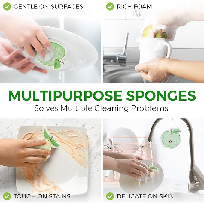 AIRNEX Compressed Cellulose Sponges - 12 Pack Fruit Shaped Natural Pop Up Dish Sponge for Kitchen - Compostable, Plant-Based, Non Scratch Cleaning Sponges Bulk for Dishes & Household Cleaning
