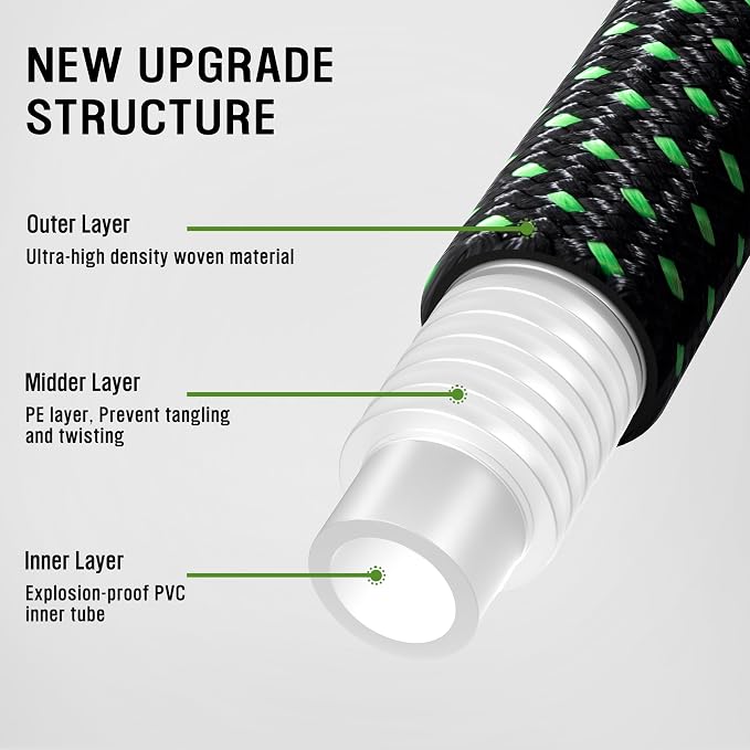 HBlife 25ft Garden Hose, Non Expandable Garden Hose with 10 Function Sprayer Nozzle, Flexible Lightweight Water Hose for Yard, Lawn, Car Wash and Outdoor