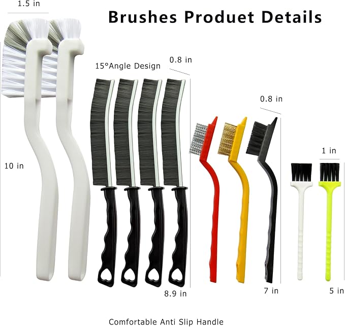 CRAFNEW 11Pcs Crevice Cleaning Brushes, Cleaning Tools for Small Crevices | Long handle small crevice brushes for bathroom, kitchen, toilet, water bottles and window track grooves