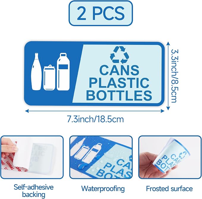 2PCS Recycle Sign Stickers for Trash Can，Self-Adhesive Waterproof Fade-Resistant Recycle Cans and Bottle Only Lables for Trash Bin, Home，Business，Shop，School，Public Area 7.3 x 3.3 In