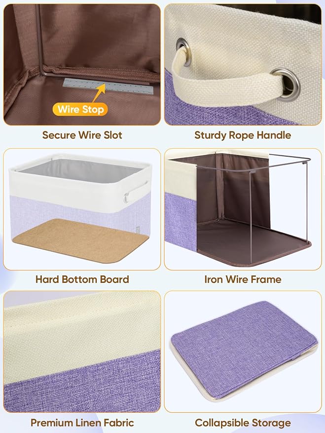 BALEINE 2 Pack Fabric Closet Storage Bins for Shelves, Linen Closet Organizers and Storage, Decorative Baskets for Organizing, Shelf, Clothes, Home, Office (Lavender, 14''x10''x8.5'')
