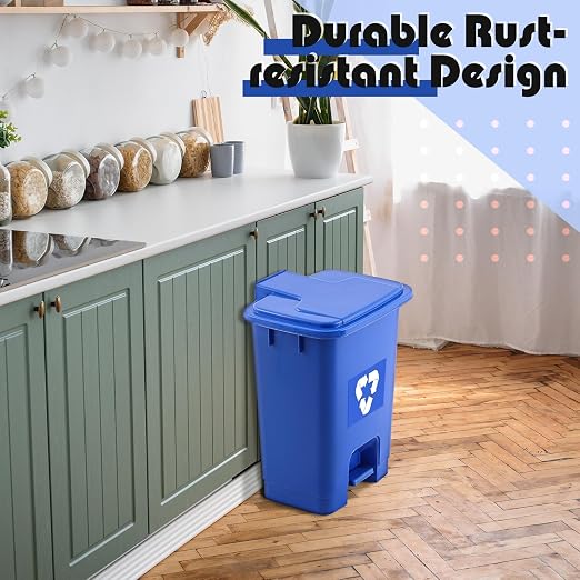 Geiserailie 2 Set 5.3 Gallon Recycle Bins for Kitchen with Foot-Operated & Self-Closing Lid, Includes 50 Trash Bags Wastebasket Bin for Recycling and Waste for Indoor&Outdoor Kitchen & Office