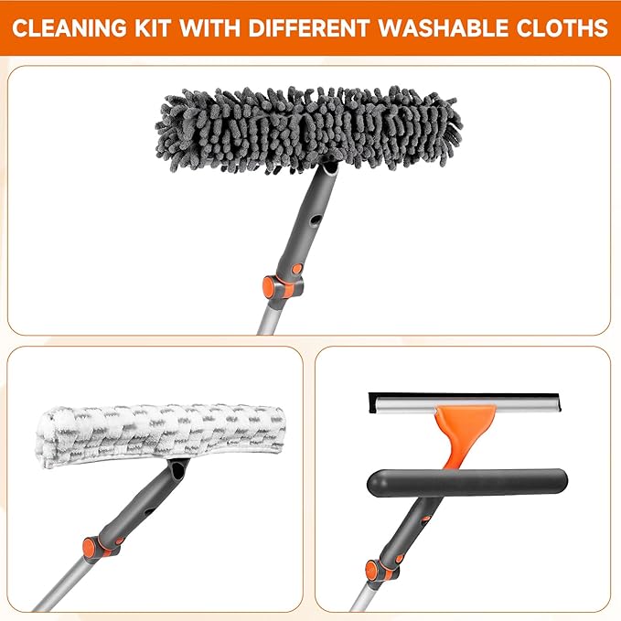 Chabatree 2-in-1 Window Squeegee Cleaner Set with 62" Extendable Pole, Window Cleaning Kit with Bendable Head for Indoor & Outdoor Glass, Professional High Window Cleaning Tool for Car & Home(Kit2.0