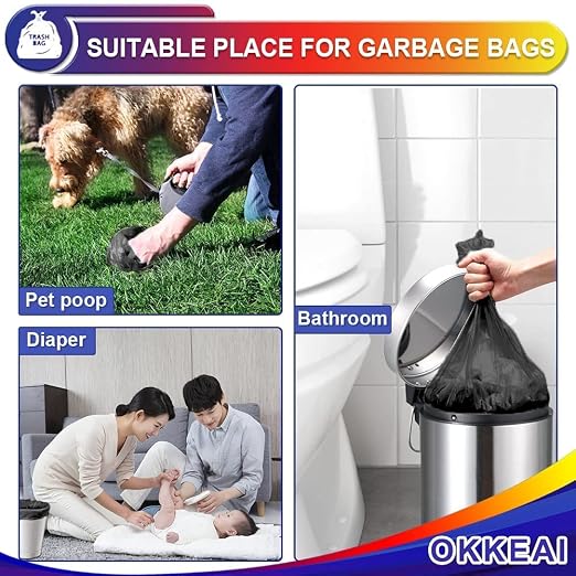 OKKEAI Small Garbage Bags 5L for Bathroom Bins, Mini Trash Bags | Waste Basket Liners Fit Small Waste, Ideal for Daily Household Disposal