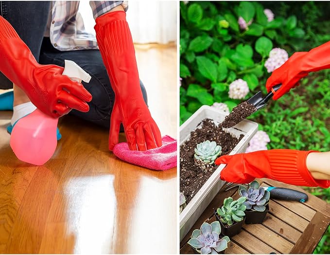 Vgo... Latex Reusable Cleaning Gloves,Long Sleeve Kitchen Gloves(RB2143) | 20cm long sleeve,extra thick,dishwashing,household,painting,gardening,pet care,car washing,bathroom,hair dyeing