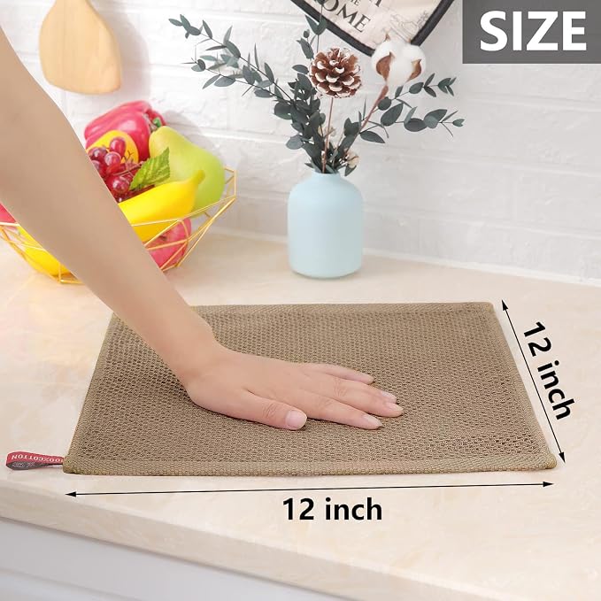 Homaxy 100% Cotton Waffle Weave Kitchen Dish Cloths 6-Pack, Tan | 12 x 12 Inches, Ultra Soft Absorbent Dish Towels, Quick Drying Dish Rags with Hanging Loop