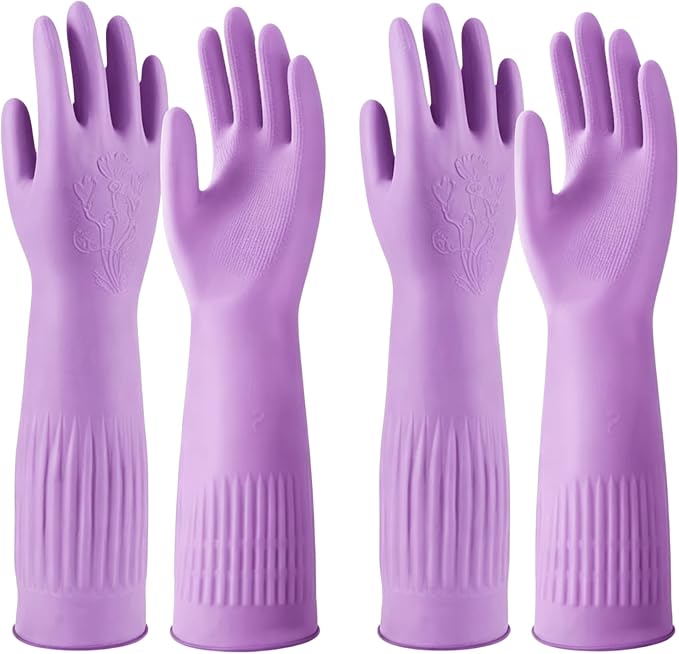 Household Cleaning 18inch Kitchen Dishwashing Rubber Gloves | Red Long Sleeved Heavy-duty Waterproof gloves, household kitchen dishwashing, Long cuffs, Reusable, Non slip