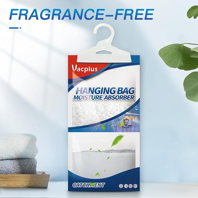 Vacplus Moisture Absorber, 15Pack Hanging, Strong Absorption, Unscented | Closet, Enclosed Spaces, Bathroom, Odor Eliminator, Dehumidifier Bags, 9.8 OZ