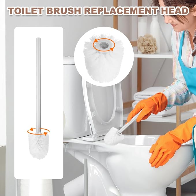 uxcell 2 Pcs Toilet Brush Set Replacement Head, 13.8 Inch Toilet Brush Refills with Handle, Bathroom Cleaning Tool Restroom Accessories for Bathtubs Bathroom Home Apartments Office, White