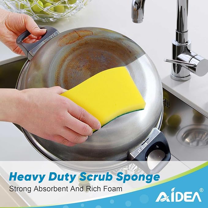 AIDEA Sponges Kitchen, 6-Pack XL Heavy Duty Dish Sponges, Cleaning Sponges | Reusable Dish Sponges Stink-Free, Extra Large Cleaning Dish Scrubber Sponges for Home/kitchen/ Restaurant/ Household Cleaning