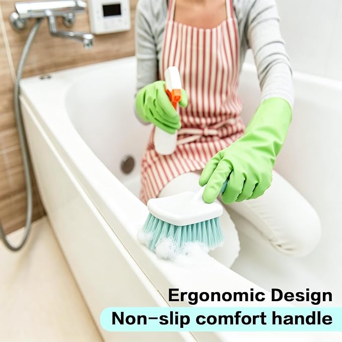 3 Pack Bathroom Scrub Brush Set, Heavy-Duty Scrub Brushes for Cleaning | Green Scrubbing Brush with Non-Slip Handle and Stiff Bristles for Cleaning Floor, Bathtub, Tub, Tile, Gap, Kitchen, Sink
