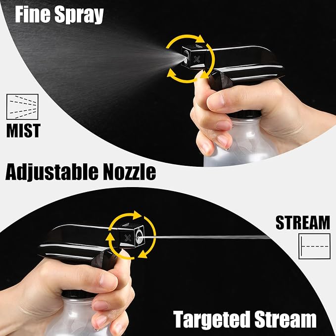 Spray Bottles 2 Pack 10 oz Refillable Plastic Squirt Bottle for Liquid | Fine Mist Water Spray Bottle with Adjustable Stream Nozzle BPA-free Spray Bottle for Hair, Plant, Cleaning, Pet Training