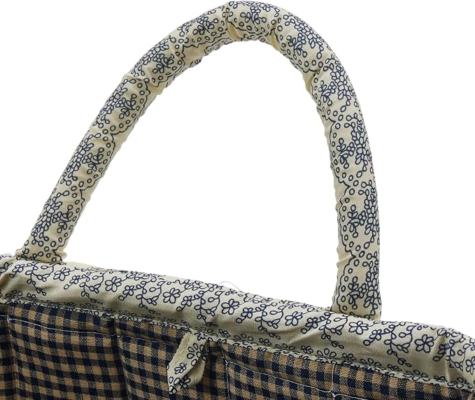Quilted Fabric Storage Basket with Handles & Pocket, Foldable Laundry Hamper Boho Floral Print Organizer Bin for Home, Picnic, Office 12"x10"x10" (B-4)