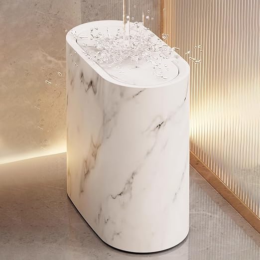 Office Trash Can with Lid, 2.6 Gallons / 12 Liter Slim Plastic Small Compact Garbage Can with Lid,Easy to Clean Durable Trash Bin for Office,Bathroom,Bedroom,Kitchen,Compact Spaces,Dorms