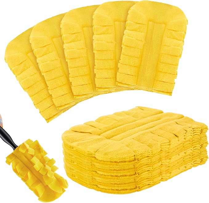 Zubebe 12 Pcs Reusable Duster Refills Fleece,Yellow | Soft Polyester Fiber Flat Duster Refill Multi Surface Washable Cleaning Pad Tools for Home, Blinds, Car, Pet, Furniture, Fans