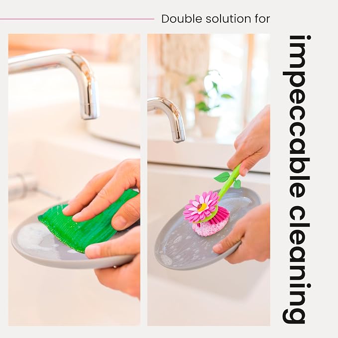 Vigar Flower Power Kitchen Sink Caddy Organizer, Pink | Dish Sponge Holder, Suction Cup and Sponge for Kitchen Sink, Decorative Kitchen Sink Accessories, Countertop Storage Set
