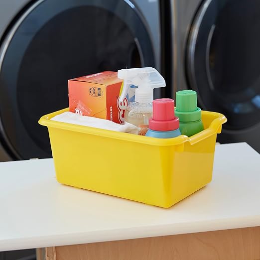 ECR4Kids Scoop Front Storage Bin, Multipurpose Organization, Yellow, 5-Piece | Durable plastic, GREENGUARD Gold Certified, 1.2 gallon capacity, lightweight & nestable, built-in handle, classroom/home use