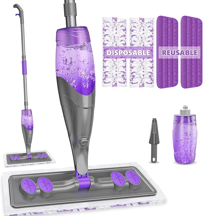 Spray Mops for Floor Cleaning - Wet Dry Mops for Hardwood Tile | 2 Washable + 2 Disposable Pads for Swiffer Powermop,500+ ML Refillable Bottle,Remove Pet Hair Multi-Stains for Home Kitchen