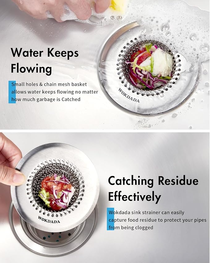 Kitchen Sink Drain Strainer Stopper,Patented Reversible Chain Mesh Basket | Kitchen Sink Accessories,Easy Clean,Fast Drainage,Rust-Proof,Odor-Blocking Seal,4.4" Large Capacity Food Catcher,Anti-Clog