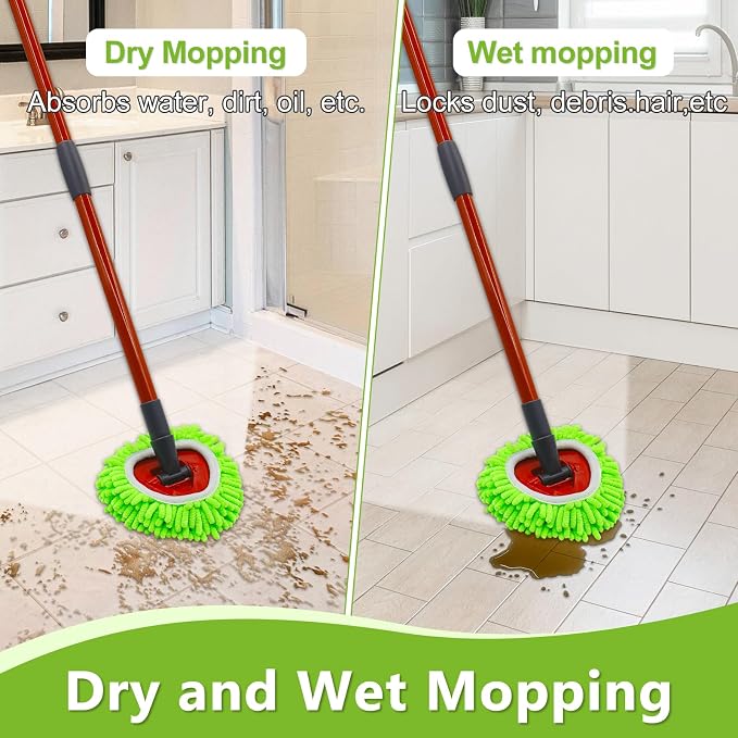 Mop Heads Replacements for O-Cedar RinseClean 2-Tank Spin Mop System | 6 Pack Chenille Duster Mop Replace Heads, Spin Mop Heads Dry/Wet Use for Hardwood Floor, Reusable and Washable, Green