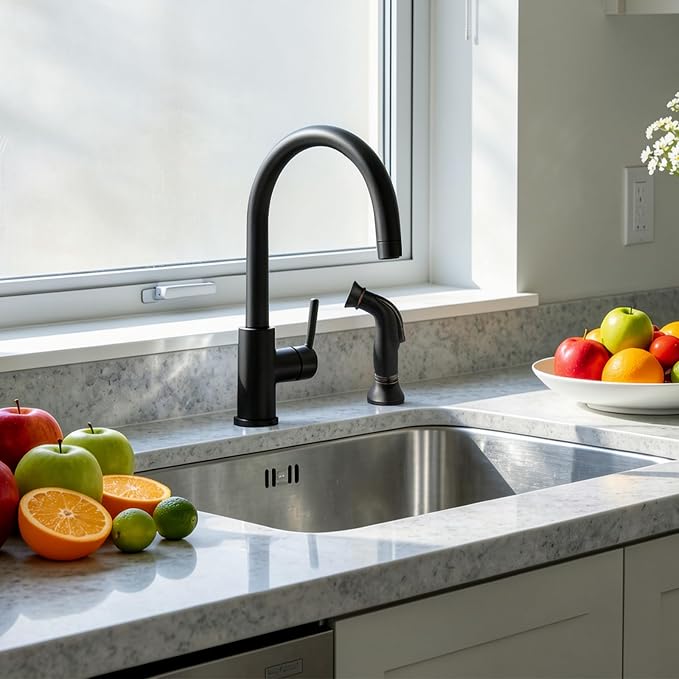Universal Kitchen Sink Faucet Sprayer with Quick Adapter, Oil-Rubbed Bronze | NSF/ANSI/CAN 372 Certified, Kitchen Sprayer Replacement Hose/Holder Compatible with Moen/Delta Faucet, Pull-Out Spray Nozzle