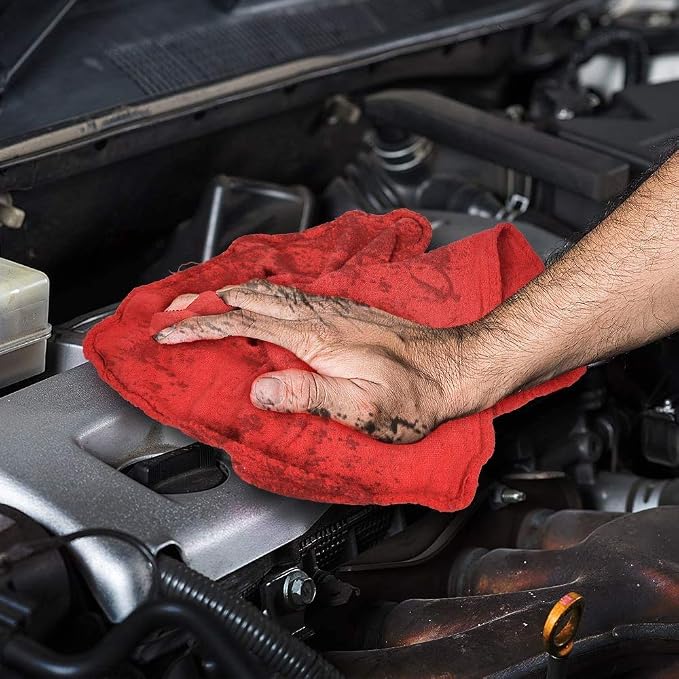 DAN RIVER Shop Towels 12x14 inc 50 Pack Red Terry Cloth Rags | Washcloths for Cleaning Cars & Household Surfaces Well Absorbent, Reusable Cleaning Rags Washable 60% Cotton 40% Polyester