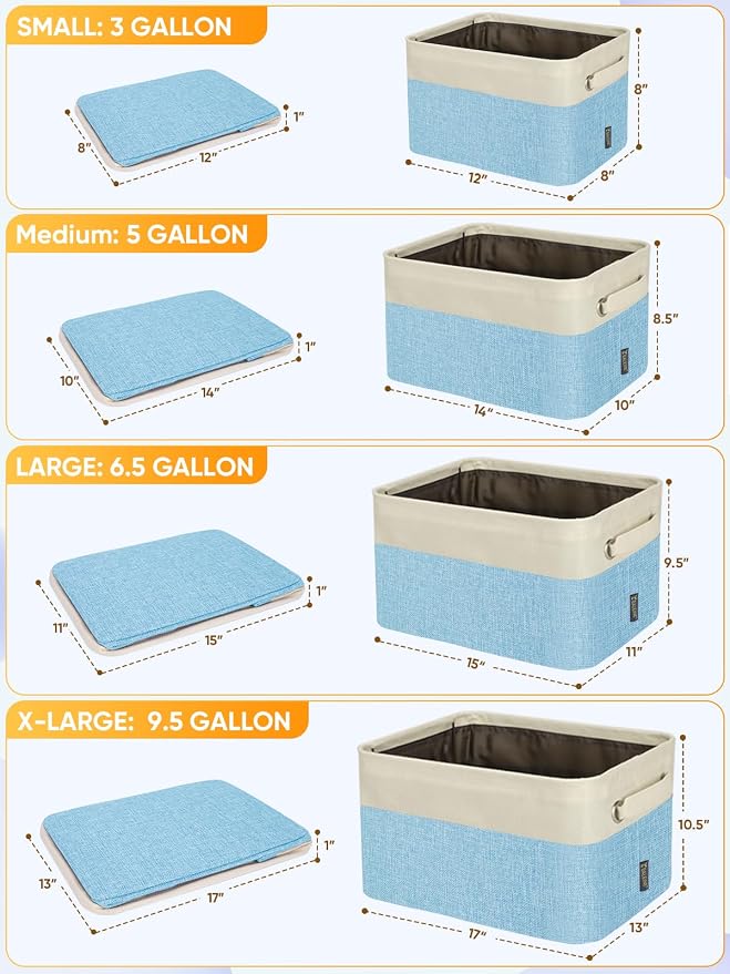 BALEINE 4 Pack Fabric Closet Storage Bins for Shelves, Linen Closet Organizers and Storage, Decorative Baskets for Organizing, Shelf, Clothes, Home, Office (Skyblue, 15''x11''x9.5'')