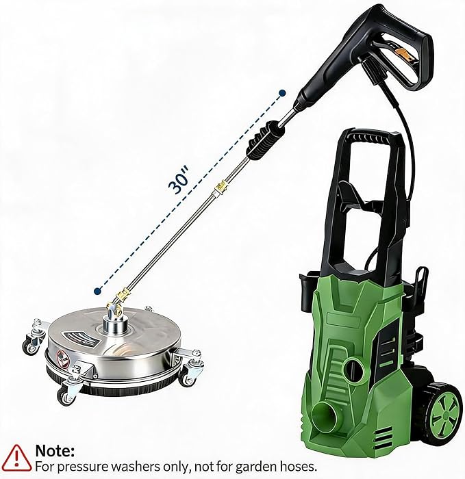 16.5" Pressure Washer Surface Cleaner, 4000 PSI Stainless Steel Power Washer Attachment with 4 Wheels and 2 Extension Wands, 1/4" Quick Connect for Cleaning Driveways, Concrete