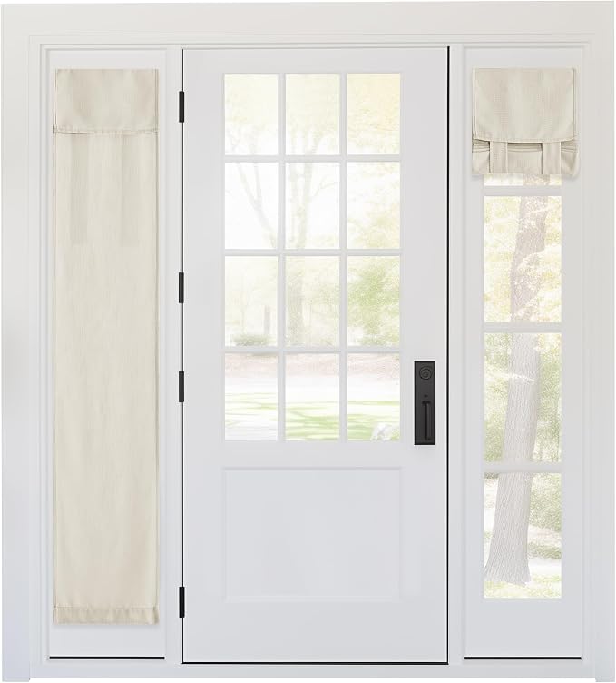 RYB HOME Faux Linen Side Door Curtain - Privacy Window Curtains for Patio French Door Front Door Sidelight Curtain Tie up Shade, 1 Piece, 12W x 69L Inches, Linen