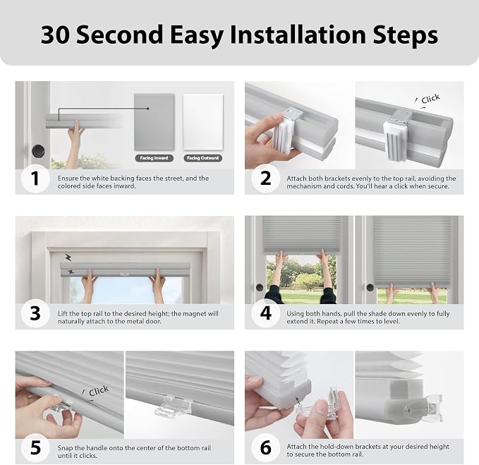 DEZ FURNISHINGS Cordless No Tools No Drill 1.5" Magnet Light Filtering Shades for Metal Doors, 25" W x 42" H, Anchor Gray