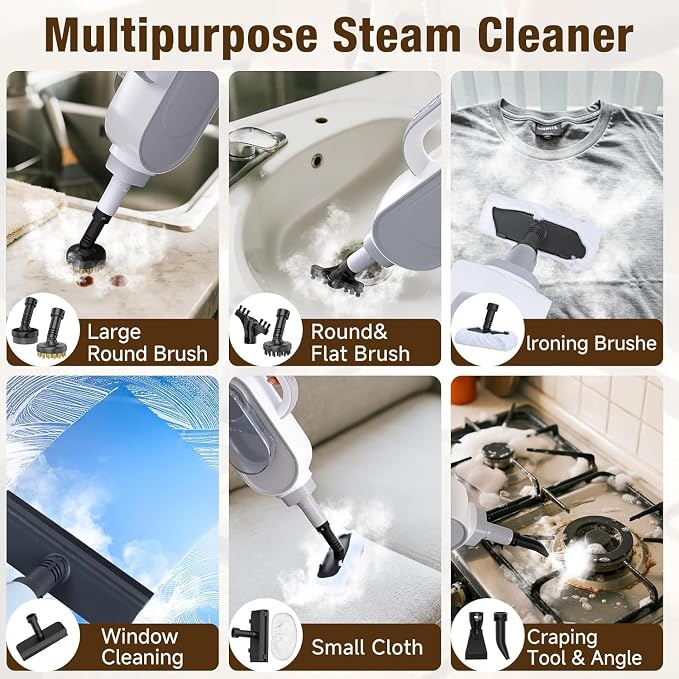 Steam Mop, 13-in-1 Powerful Detachable Handheld Steamer with 14 Accessories, 500ML Removable Tank & 23FT Power Cord for Floor Cleaning, Hardwood, Tiles, Window, Carpet