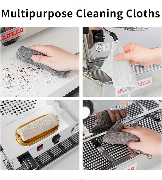 watchget Microfiber Cleaning Cloth,Barista Micro Towels 10 Pack Dark Grey | Professional 12"x12" Lint-free Rags;Waffle Weave;Highly Absorbent Cleaning Towels for Espresso Steam Wands&Coffee Counters
