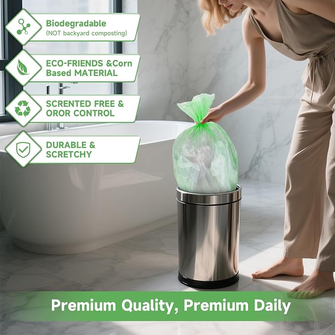 8 Gallon Green Garbage Bags - Unscented Compostable Large Trash Bag Heihaily 5 Roll 100 Count Bulk Waste Basket Liners Leakage-Free Maximum Strength for Kitchen or Utility Room