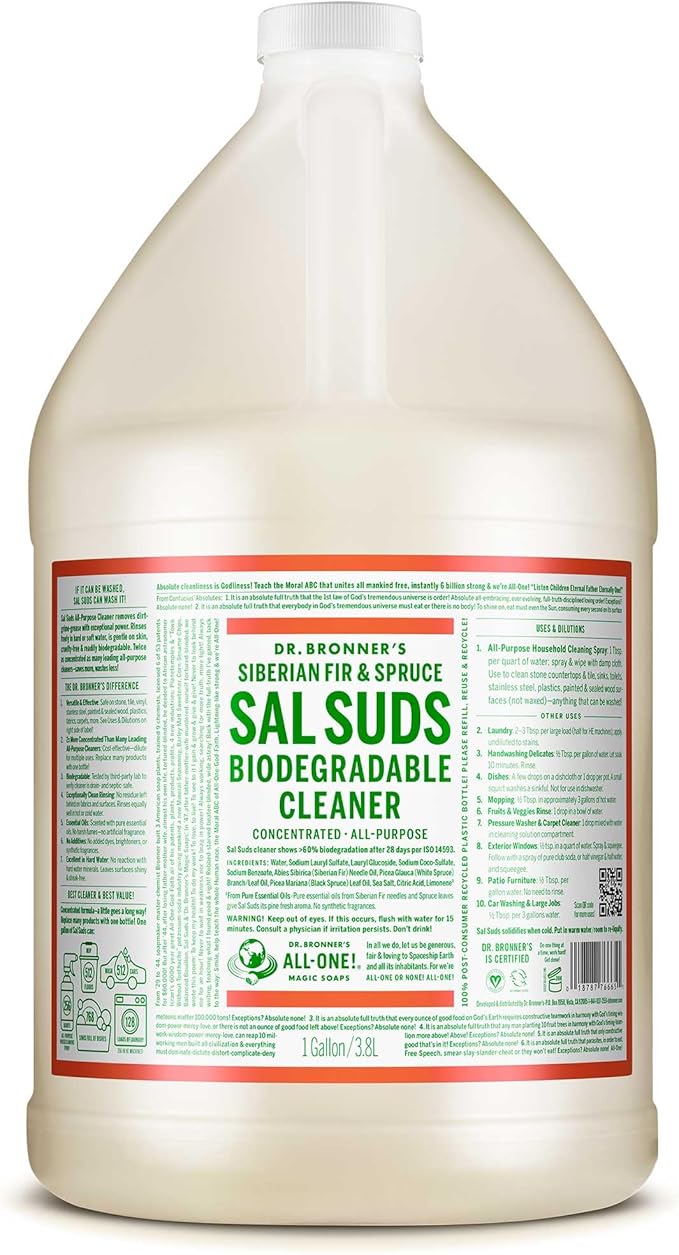 Dr. Bronner's Sal Suds All-Purpose Cleaner, Fir & Spruce Pine, 1 Gallon | Multi-Purpose Cleaner & Degreaser for Floors, Mop Solution, Dish Soap, Laundry & Spray Refill - Concentrated & Biodegradable