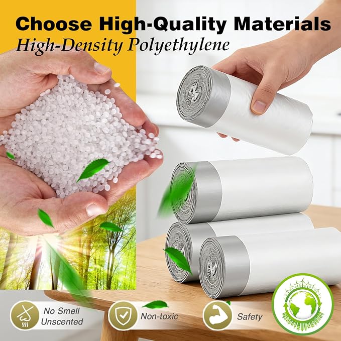 8 Gallon Trash Bags with Drawstring, 300 Count | Super Value Medium Garbage Can Liners, Leak-Proof Bathroom Trash Bags for Waste Baskets, Office & Bedroom, 30 Liter