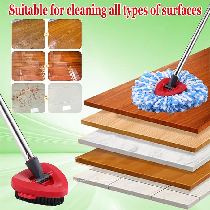 RinseClean Spin Mop Replacement Head Spin Mop Refills for O-Cedar RinseClean Microfiber Spin Mops 2-Tank System, 2 Microfiber Mop Refills, 1 Triangle Head Cover, 1 Scrubber Head and Handle for Ocedar