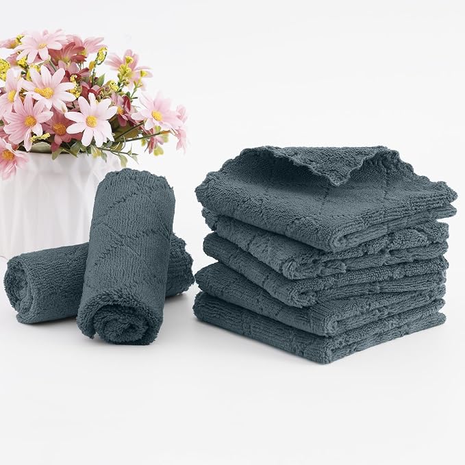 Homaxy Super Soft 16 Pack Coral Velvet Dish Cloths, 10" x 10", Dark Grey | Ultra-Absorbent Dishcloths, No Lint, Nonstick Oil, Fast Drying, Microfiber Cleaning Cloth