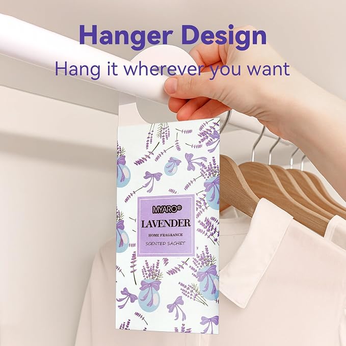 MYARO 12Pcs Lavender Sachets Hanging Car Air Freshener, Closet Deodorizer | Long-Lasting Sachet Bags, Odor Eliminator for Closet, Drawer, Bathroom, Clothes, Fabric Refresher, Home Fragrance Gift Set