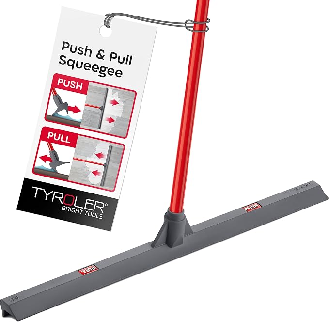 Tyroler Floor Squeegee Heavy Duty 24" | Floor Squeegee for Concrete Floors | | Heavy Duty Squeegee for Floor | 55" 4 Part Handle Squeegee Broom for Deck, Patio, Tiles, Marble, Garage, Shower, Window