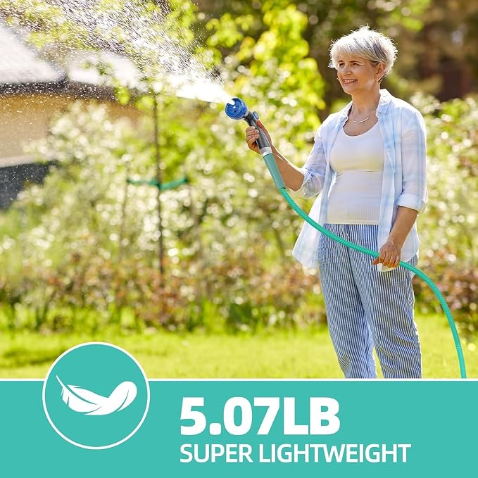SPECILITE 50ft 304 Stainless Steel Metal Garden Hose(Aqua) with Blue Nozzle | Puncture Resistant, Flexible, Never Kink & Tangle, Heavy Duty Water Pipe for Yard, Outdoor, Lawn