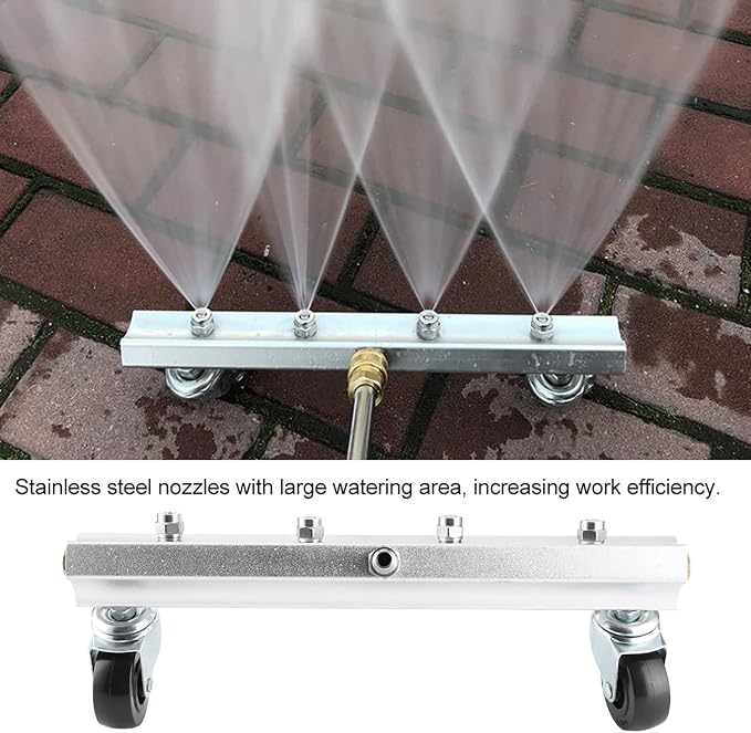 1/4 Inch Stainless Steel High Pressure Road Cleaning Nozzle, Pressure Washer Road Cleaner with 360° Rotating Rollers, Wide Spray Area for Driveways Decks Pools