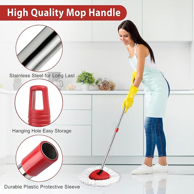 Spin Mop Replacement Set Compatible with OCedar EasyWring 1-Tank | Include 2 Spin Mop Head Replacement, 1 Base, 1 Mop Handle (30-58in) Combo Microfiber Mops Set Floor Cleaning (1-Tank System)