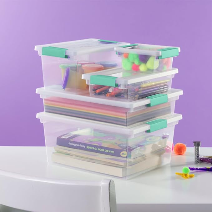 Sterilite Clip Box, Stackable Clear Plastic Bins- Small, 24-Pack | Storage Containers with Latching Lids for Writing, Arts or Crafts Supplies - Home, Office, Classroom & Workshop Organization