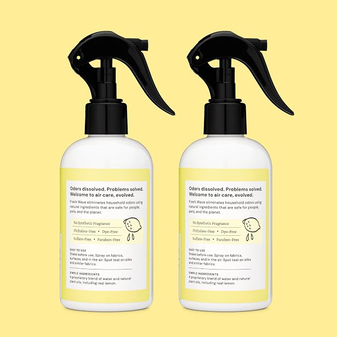 Fresh Wave Lemon Room and Fabric Air Freshener Spray, 2-Pk, 8 oz | Plant-based formula, Pet-safe and people-safe, Fabric and room deodorizer , For upholstery, carpets, shoes, and pet bedding