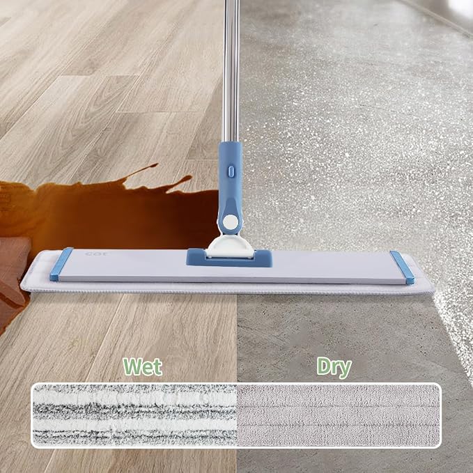 CQT 18" Commercial Flat Microfiber Floor Mop Cleaning System with 4 Washable Pads Cleaner for Laminate Tile (PT13-Blue)