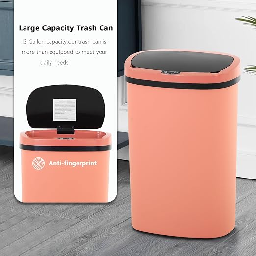 13 Gallon/50 L Kitchen Trash Can with Lid, Garbage Can with Touch-Free Lid, Cute Automatic Trash Can Bathroom Trash Bin, Motion Sensor Waterproof Trash Bin