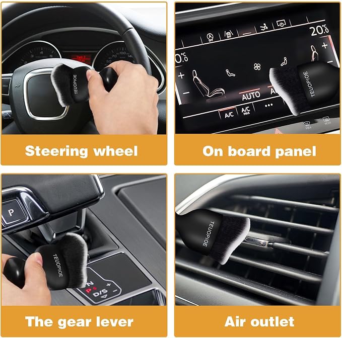 Car Detailing Brush for Interior Dusting and Air Vents,White | Soft synthetic bristles clean dashboards, vents, and consoles. Lightweight PP handle is suitable for dry or wet use.