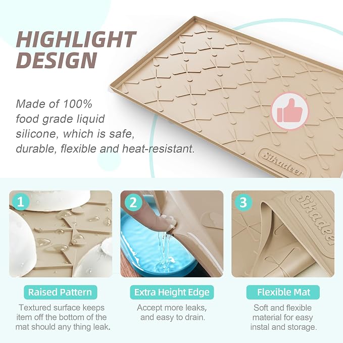 SIKADEER Waterproof Under Sink Mat 22" x 22" Silicone Mat Cabinet Protector | Heavy Duty Kitchen Cabinet Liner, Easy Press Drain, Home Essentials for Pet Feeding, Boots, Bathroom, Organizers & Storage